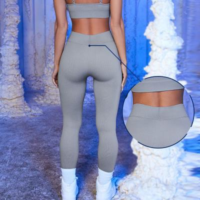 China 2022 Sale Antibacterial Women's Seamless Leggings Ribbed Leggings Solid Color Butt Crac! crack! Leggings for sale