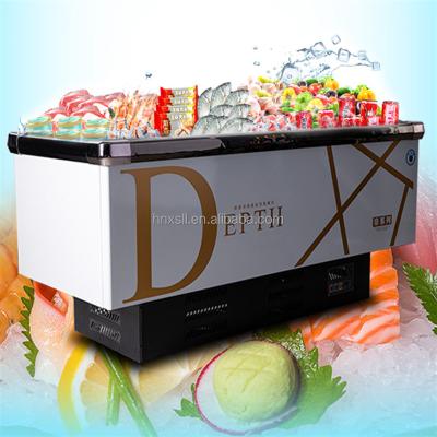 China High Effiency Commercial Island Freezer Refrigerator Display Freezing Showcase With Glass Door 6feet 7feet 8feet Auto Defrost for sale