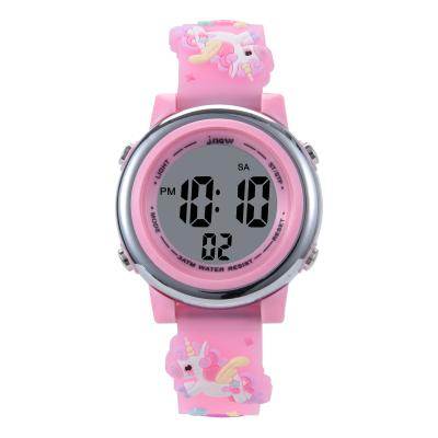 China Seven Colors Backlight Cartoon Unicorn Pattern Wrist Watch 3 Atm Waterproof Led Digital Kids Watch For Girls for sale