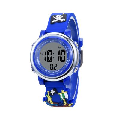 China Cartoon Pattern Pirate Ship Kids Watches 3D Cute Cartoon Digital 7 Color Lights Daydate Watch Little Children Boys Watches Kids for sale