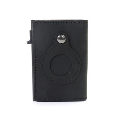 China Fashion Popular Small Pop With Money Cut Luxury Slim Metal Credit Card Holder Wallet Aluminum Airtag Card Holder Leather Wallet for sale