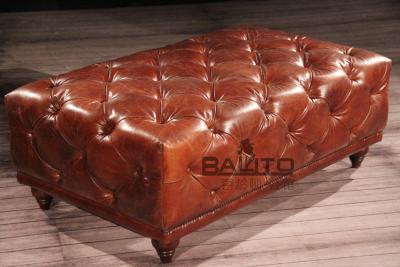 China classical old style antique club rectangle leather ottoman for sale