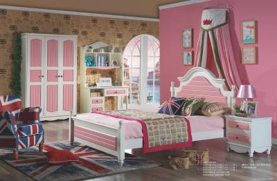 China luxury solid wood teenager pink bed room set wooden bed with storage for sale