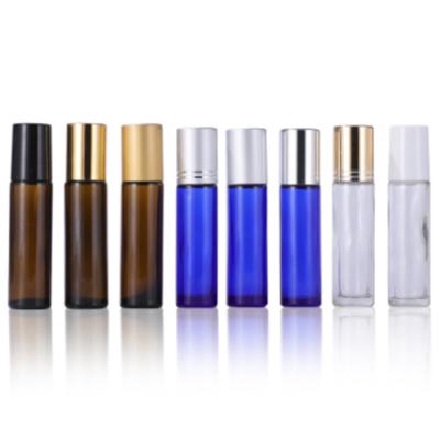 China 10ml Cosmetic Tea Shading Clear Essential Glass Bottle Body Oil Ball Bottle Perfume Roller Clear Bottle for sale