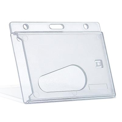 China ID Card Badge Holding Frosted Horizontal Hard Rigid Plastic ID Card Holder Dispenser Protector Case With Notch And Slot And Chain Thumb Hole for sale