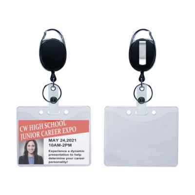 China ID Card Badge Attendance Badge Reel With Retractable PVC Card Sleeve Pull Key Chain Accessories Waterproof Combo Card Display Tag Pass Cover for sale