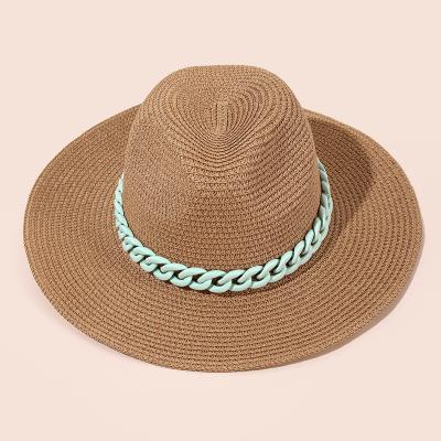 China Custom Wholesale Women's Sun Beach Eco-Friendly Straw Hat Luxury Chain Panama Hat for sale