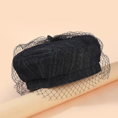 China Fall And Winter Fashion Custom Women's COMMON Blue Denim Mesh Beret for sale