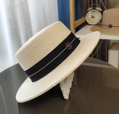 China Striped Panama Hat Fashion Style Customized Soft Color Summer Beach Paper Braid Straw Panama Hat Gentleman Flat Hat for sale