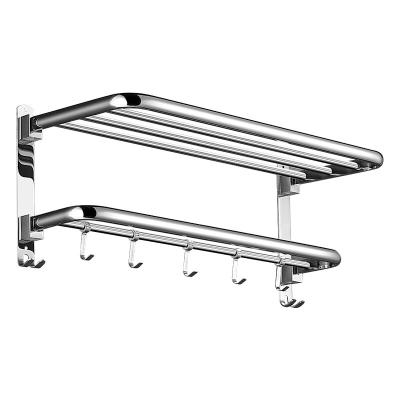 China Wall Mounted 304 Stainless Steel Foldable Towel Rack Hotel Towel Rack Nail Free Installation for sale