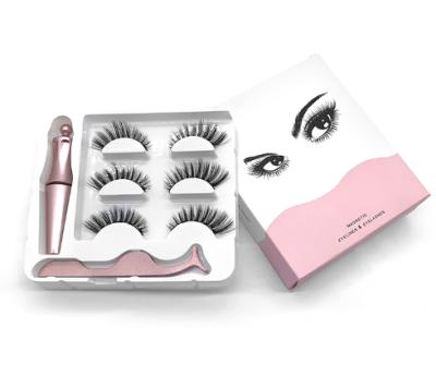 China 3D Natural Faux Mink Magnetic Lashes With 3 Pairs Private Label Clean Black Brand Eyelash Strip Lashes Custom Package Box Full for sale