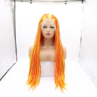 China Full Wave African American Regular Box Braided Synthetic Braid Wig Synthetic Lace Front Wig For Black Women for sale