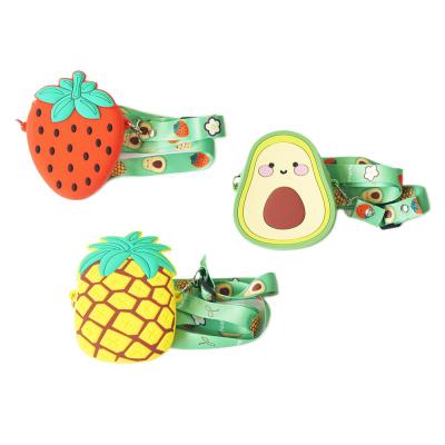 China Cute Cartoon Fruit Avocado Silicone Rubber Pocket Zipper Wallet Mini Coin Purse With Crossbody Waterproof Cute Strap for sale