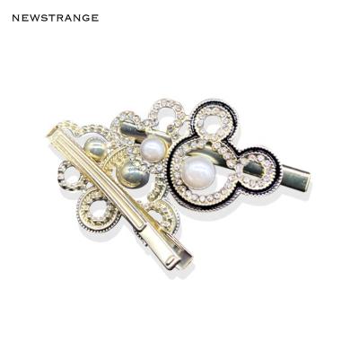 China Hot Decor Recommend Bling Pearl Metal Alloy Faux Stone Hair Clips Cartoon Mouse Stylish Full Drill Hair Clip For Kids for sale