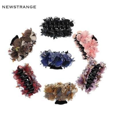 China New Fashion Hair Decor Cloth Style Flower Design Colorful Plastic Hair Pins Accessories Camellia Hair Claw For Women Female for sale