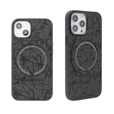 China Shockproof Cell Phone Leather Kickstand Phone Case Defender For iPhone 13 iPhone 12 With Wireless Charging Ring for sale