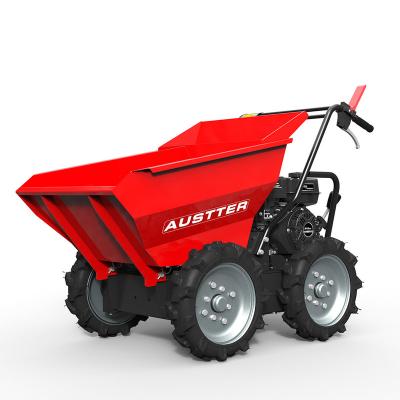 China Farms Austter 300KGS 6.5 Hp Ducar Loncin Compact Gasoline Engine Powered Wheel Barrow 4X4 Mini Dumper Transporter for sale