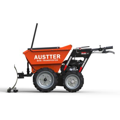 China Farms AUSTTER 5.5 Hp Engine Gasoline Powered Utility 4x4 Drive 4 Wheel Mini Dumper Truck for sale