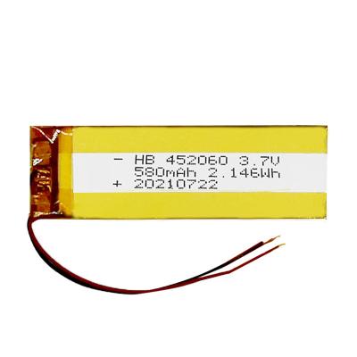 China 452060 High Temperature Lithium Ion Battery 580mah 3.7v Soft Pack Type for sale