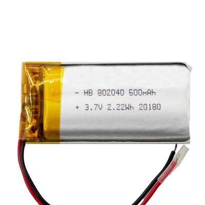 China 802040 600mah Lithium Battery , 3.7 Volt Soft Pack Battery 0.2c Standard Discharge Current for sale