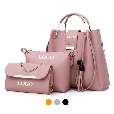 China Zipper Closure Bag One Main Femme, 3 Pieces PU Leather Tote Bag For Designer Famous Brands Women Tassel Handbag Set Luxury for sale