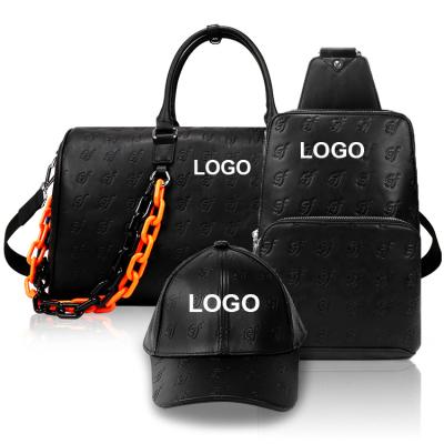 China New Design Water Proof Logo Pussy Pack Leather Bag Shoulder Sling Bag Hat Printing Custom Trunk Bag Men Cross Body Bag Set for sale