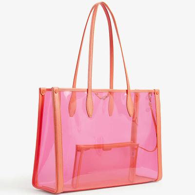 China Fashion 2021 PVC TPU fashion custom logo bag clear tote handbag wholesale women clear handbags for sale