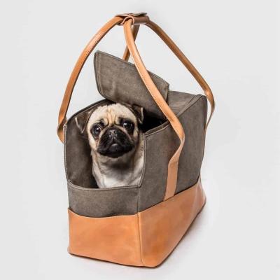 China Fashion Customized Viable Natural Canvas Dog Pet Handbag Travel Tote Carriers Bag for sale