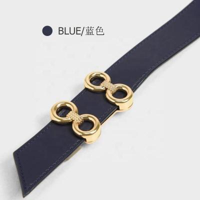 China Custom Leather Ring Buckle Purse Belt For Women Double Metal PU Logo Designer Ladies Fashion Casual Belt for sale