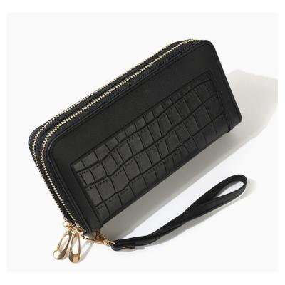 China Factory Sale Double Zipper Stone Wallet Hot Fashion Long Stone Grain Lady's Cell Phone Wallet for sale