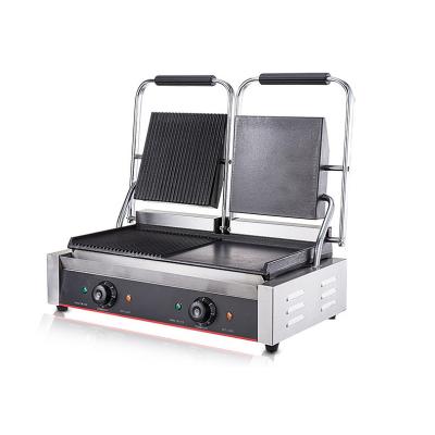 China Easily Cleaned Double Heads Commerical Squeeze Flat Half Panini Grill Half Grooved Touch Electric Panni Grill for sale