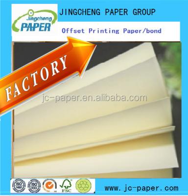 China Light yellow anticurl uncoated woodfree offset printing paper for sale