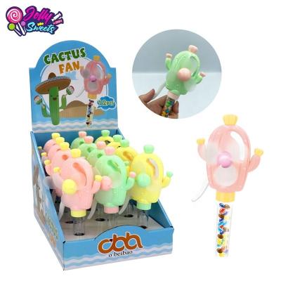 China Cartoon Toys JollySweets Plastic Candy Toys Cactus Fan Handheld Novelty Toys With Candy For Kids Summer Play for sale