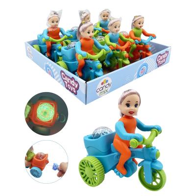 China Cartoon Toys 2021 Hot Selling Plastic Pull String Lighting Tricycle Candy Toy For Kids for sale