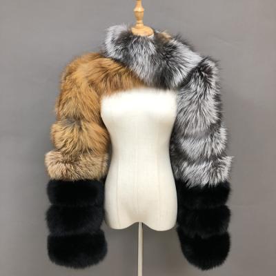 China Anti-Wrinkle Fashion Lady Luxury Silver Fox Fur Coat Wraps Natural Real Fur Neck Muff Warmer Red Fox Fur Sleeves for sale