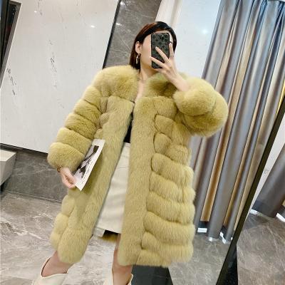 China New Fashion Anti-wrinkle Long Real Fox Fluffy Fur Coats For Ladies Winter Fox Fur High End Fur Coat for sale