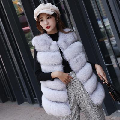 China Anti-wrinkle Factory Wholesale Price Winter Coat For Women 6 Tiers Genuine Real Fur Vest Ladies Long Style Girls Natural White Fox Fur Vest for sale