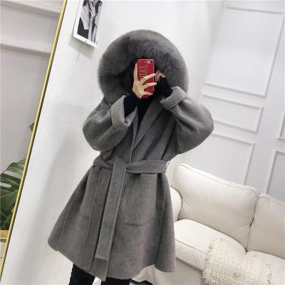 China Winter Reversible Coat And Jacket Elegant Women Cashmere Coat With Fur Woolen Fabric For Coats for sale