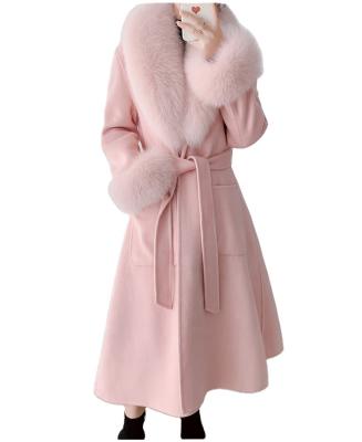 China Reversible Double Faced Wool Coat With Fur /Real Fox Fur Collar Wool Coats For Ladies Plus Size Long Coats For Women for sale