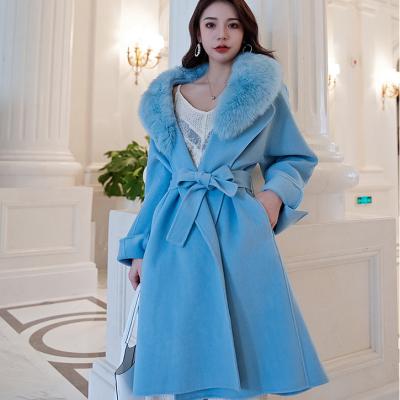 China Luxury Women's Clothing Winter 100% Cashmere Coat Reversible With Fox Fur Collar Ladies Cashmere Winter Coats Long Coats for sale