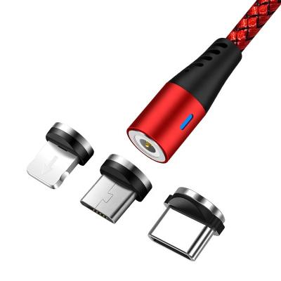 China Hot Selling Vnew Phone 360 ​​Degree Rotating Joint 3 in 1 Magnetic Micro/8pin/Type C 3A Cable with LED for Mobile Phone for sale