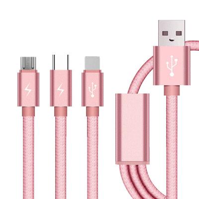 China Vnew Multifunctional Nylon Braid MP3/MP4 Player 3 in 1 Usb c Charger Cable 8pin /Type C/Micro USB Fast Charging Cable For Mobile Phone for sale