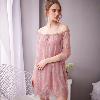 China Autumn Plus Size Fat Millimeter Female Soft Feeling Pajamas Home Set Sexy Women's Sleepwear Perspective Flange Lace Nightgown QUICK DRY for sale