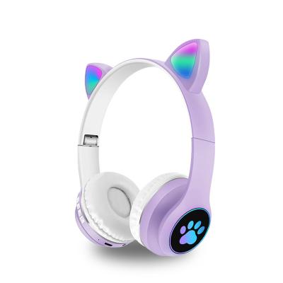 China Fast Charge Cute Cat Ear Wireless Headphone With Led Light Wireless Earphone Support TF Card Gaming Headset Noise Cancelling Earbuds for sale