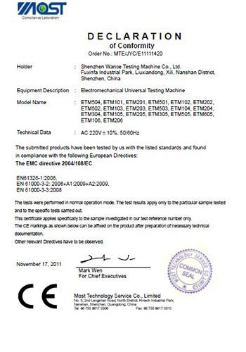 CE Certificate - Shenzhen Wance Testing Machine Co., Ltd.