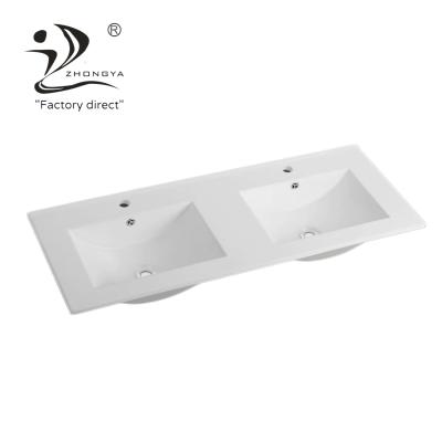 China ZHONGYA Easy Clean Manufacturer Australian Sink Countertops Standard Ceramic Drop In Cabinet Double Sinks Slim Vanity Top Edge Bowls for sale