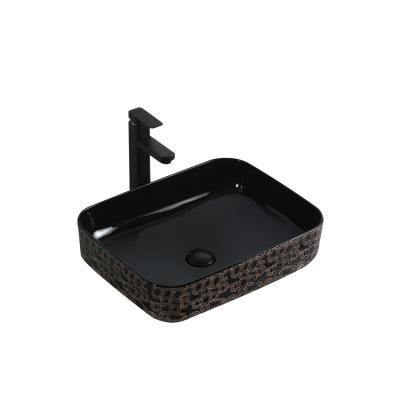 China ZHONGYA Cloud Banheiro Pattern Pia Art Basin Sink Black Eco-friendly Auspicious Ceramic Wash Basin for sale