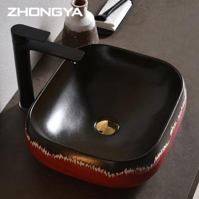 China Wholesale Modern Innovative Ceramic Bathroom Basin Bathroom Products High Grade ZHONGYA Shape Countertop Square Countertop Wash Basin for sale