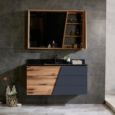 China Water Proof ZHONGYA Nordic Style Burnt Stone Facet Cabinet Table Soild Wood Bathroom Cabinet With Mirror for sale