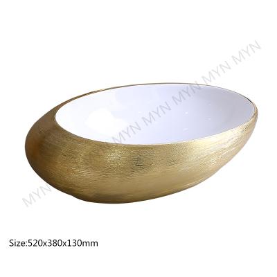 China Best Selling Modern Plating Art Basin Antique Porcelain Bathroom Sink Gold Lavabo for sale